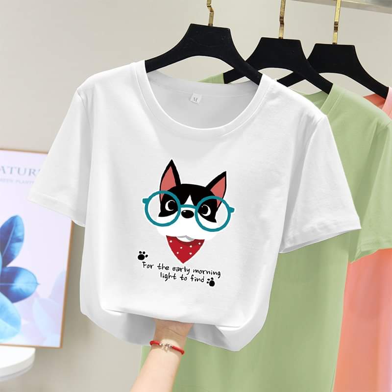 [HCM]Áo thun nữ form rộng Hàn quốc in hình Mèo Đeo Kính dễ thương vải dày mịn mát