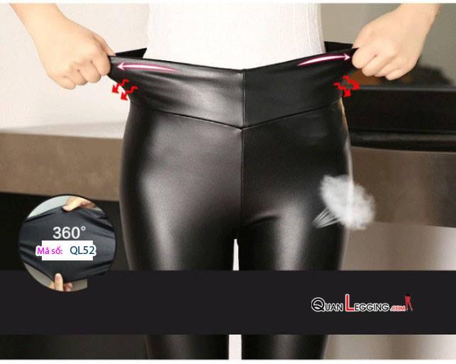 Quần da nữ PU lưng cạp cao nhiều size màu Đen QL52