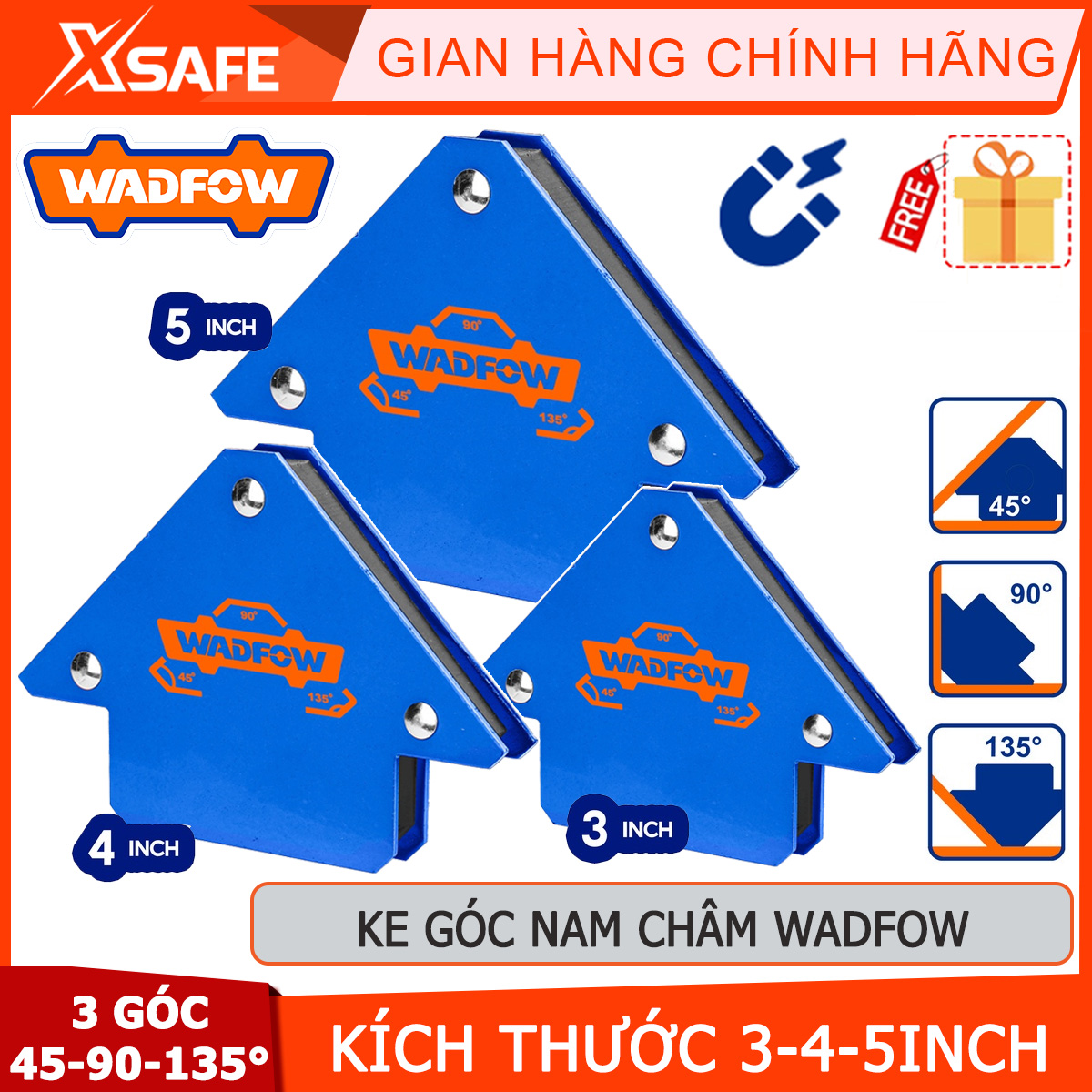 Wadfow 3-5inch angle welding angle 45-90-135 degree angle iron magnetic-genuine