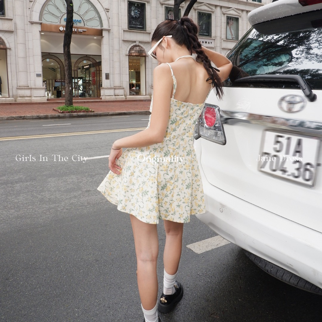 ORIGINALITY - ĐẦM MINI HAI DÂY HOA VÀNG - JANE DRESS