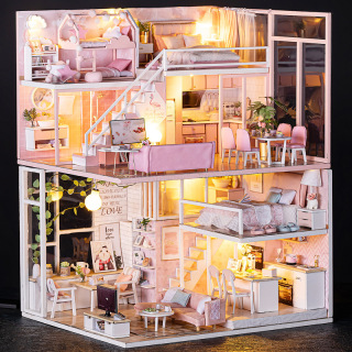 Mô hình nhà búp bê DIY Doll House Miniature_ Tặng TẤM CHE BỤI + KEO thumbnail