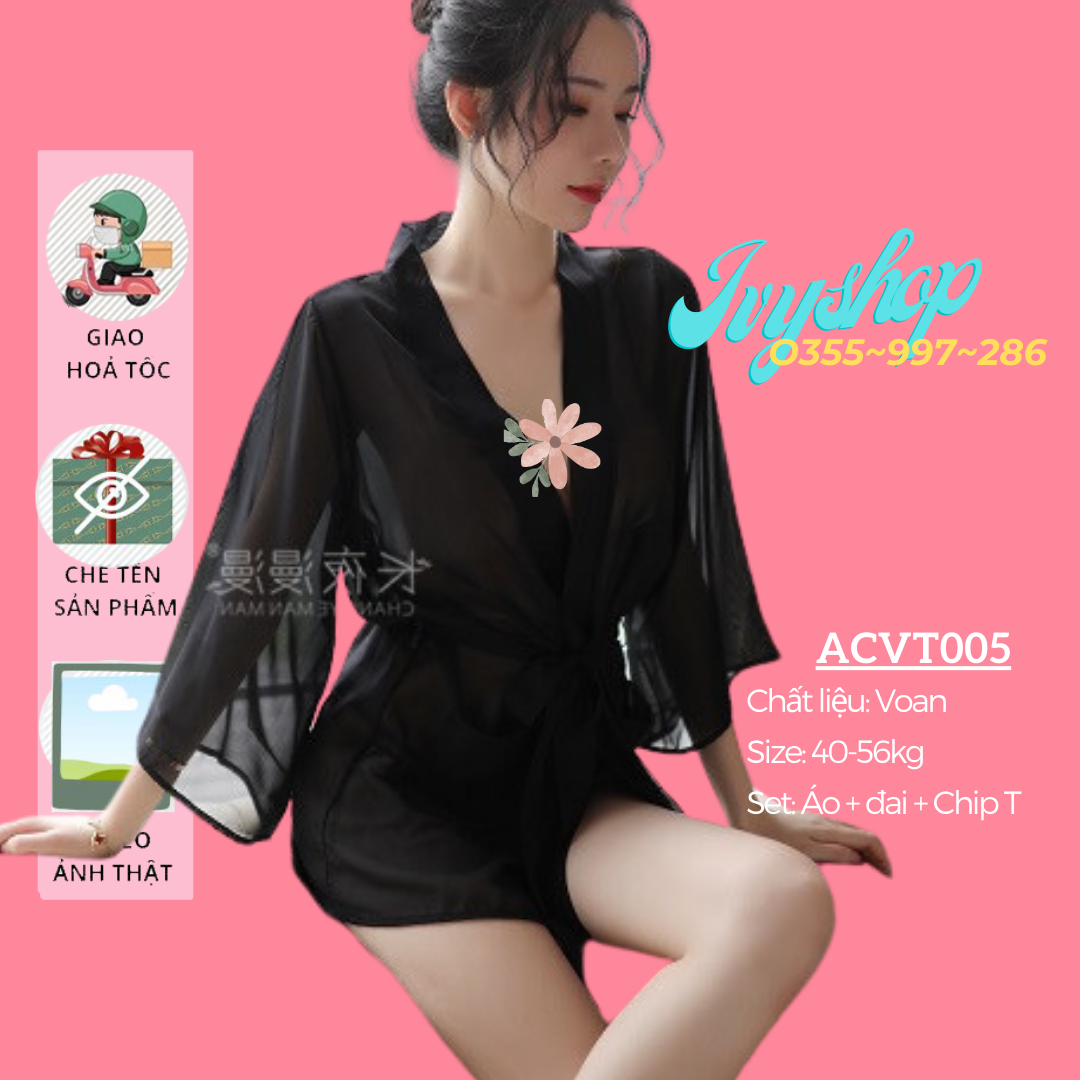 Áo Choàng Ngủ Voan Thun Cao Cấp - Áo Choàng Ngủ Cosplay Sexy Kiểu Dáng Kimono Gợi Cảm - ACVT005