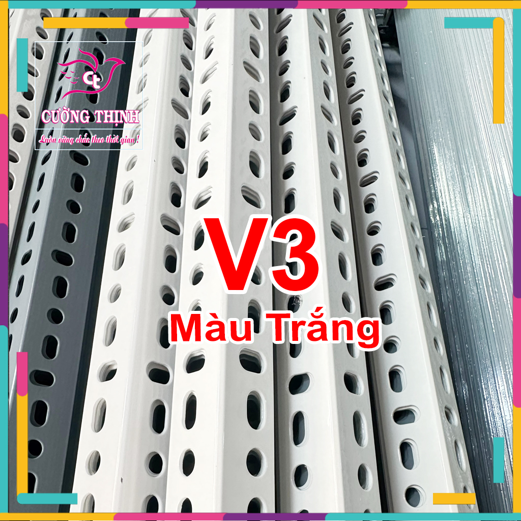 SẮT V LỖ (V3 dài 1m, dày 1,6mm) - Lắp ráp kệ sắt đa năng, Sắt V lỗ, Màu Trắng