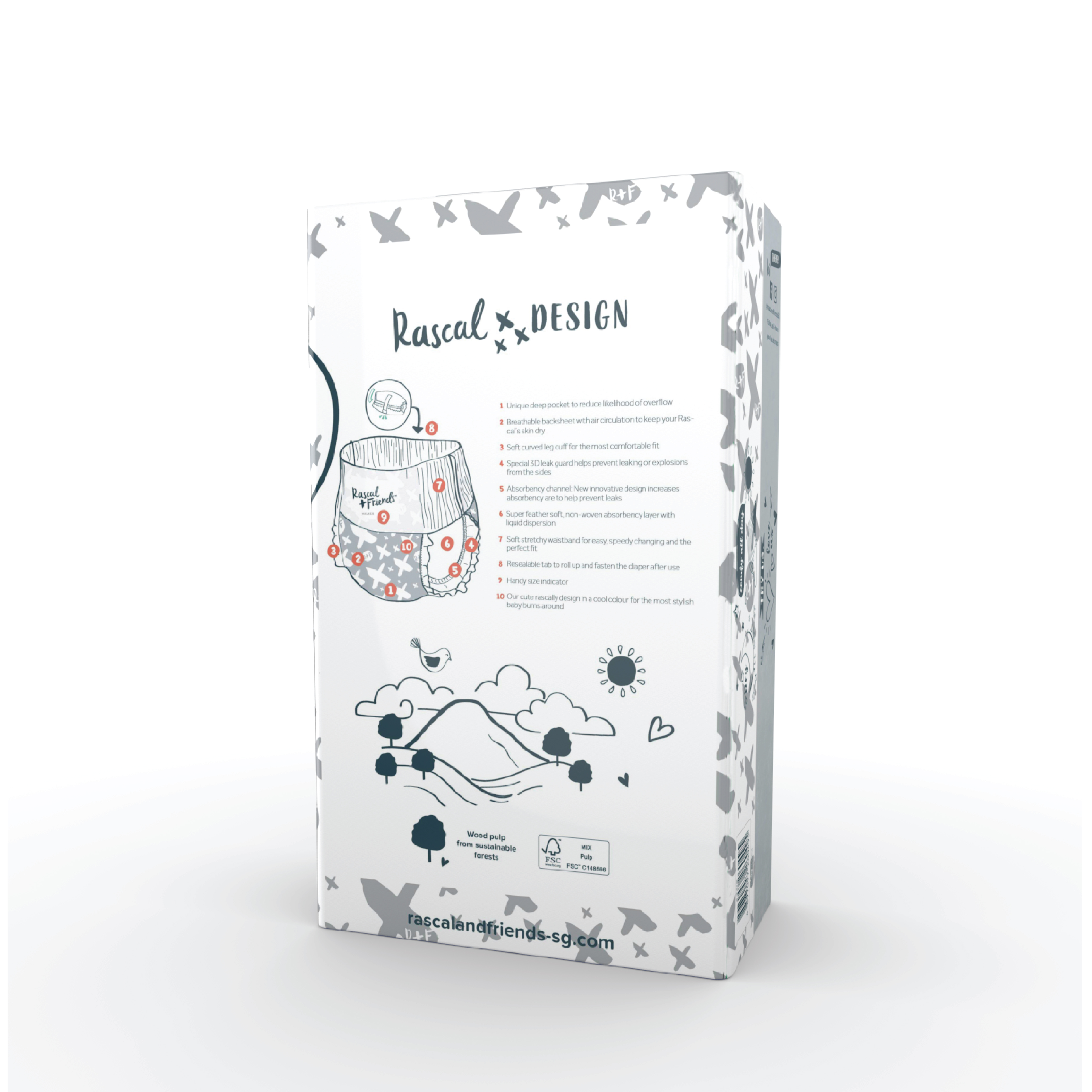 Tã/Bỉm quần Rascal & Friends cho bé 16kg- Size XL 46 miếng