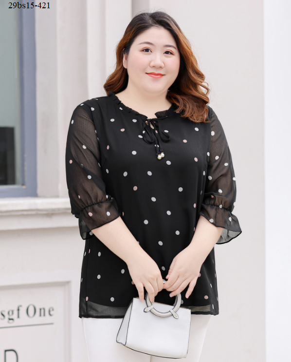 Áo chấm bi nơ bigsize trung niên - bs15-421