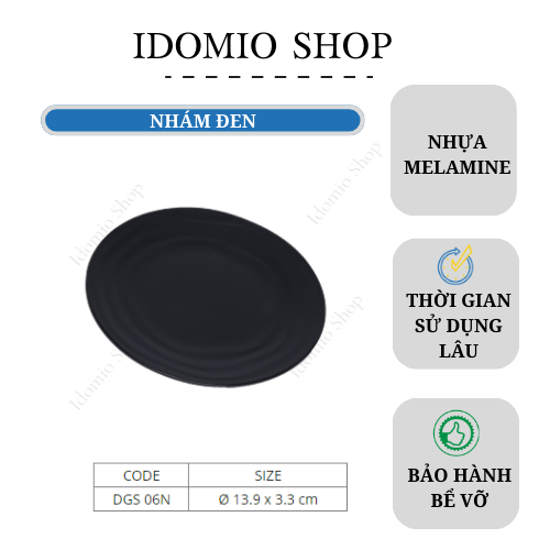 Dĩa Nhựa Melamine Cạn Gân Đen Nhám (DCG 06N)