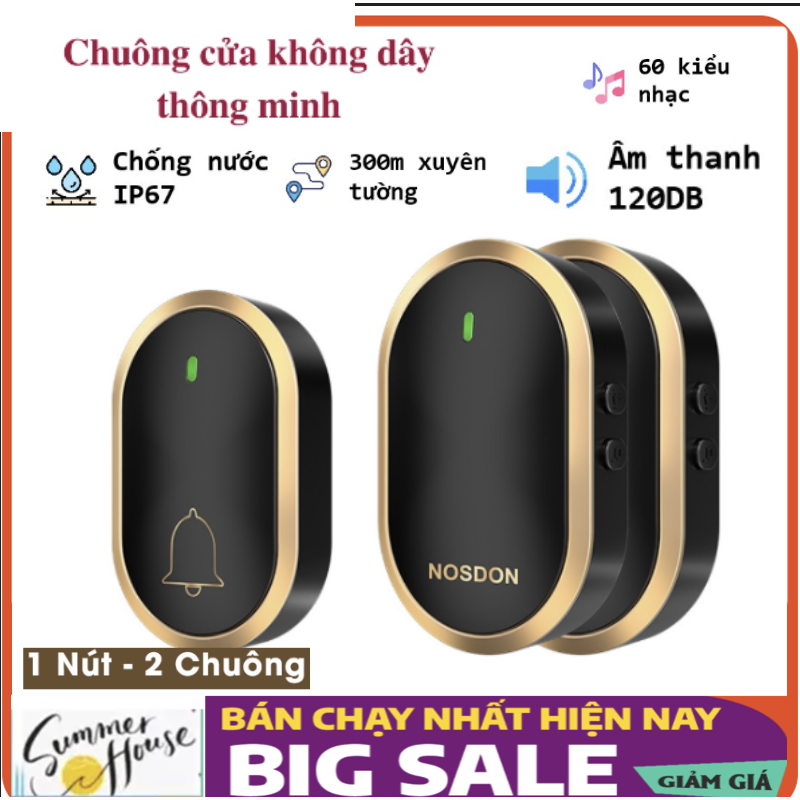 Bell alarm, wireless doorbell smart, Bell Press door, bell alarm for elderly people, bell call waiter Bell shop press no battery waterproof cross wall transmission distance 300m signal signal sensitivity