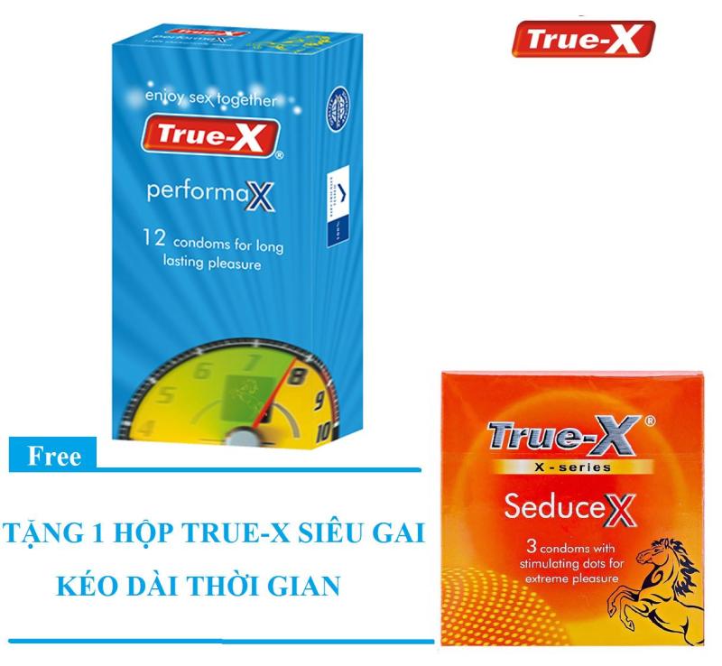 Bộ 1 hộp Bao cao su True-X PerformaX- Extra time kéo dài thời gian tặng 1 hộp True-X SeduceX (15 chiếc) nhập khẩu