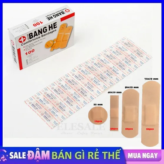 [HCM]Hộp 100 miếng băng keo cá nhân dán vết thương đủ size