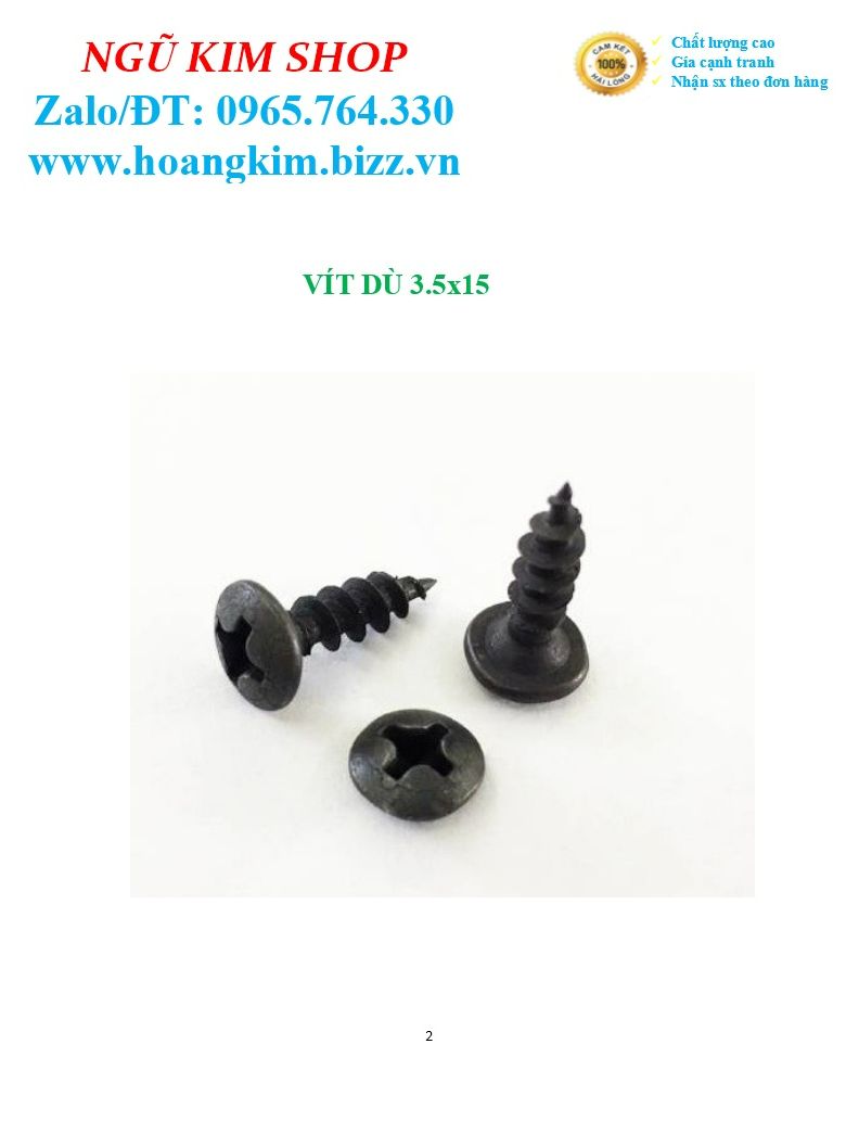 VÍT BẮT LOA _ VÍT ĐẦU DÙ ĐUÔI NHỌN 3,5 x 15