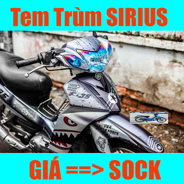 Tem trùm xe sirius cá mập xám bạc độ đẹp - Tem xe máy sirius cá mập shark xám bạc thiết kế theo yêu cầu - tem trùm xe sirius đẹp, rẻ chất
