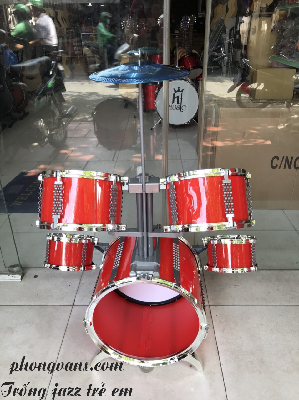 Bộ trống Jazz Drum 5 trống cho bé màu đỏ (tặng kèm ghế)