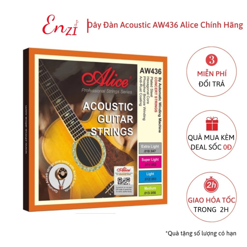 Phụ kiện nhạc cụ❀◘✹  Dây đàn guitar acoustic Alice AW436 AW432 A206 A406 cỡ 11 chính hãng dây sắt cho đàn ghi ta ENzi
