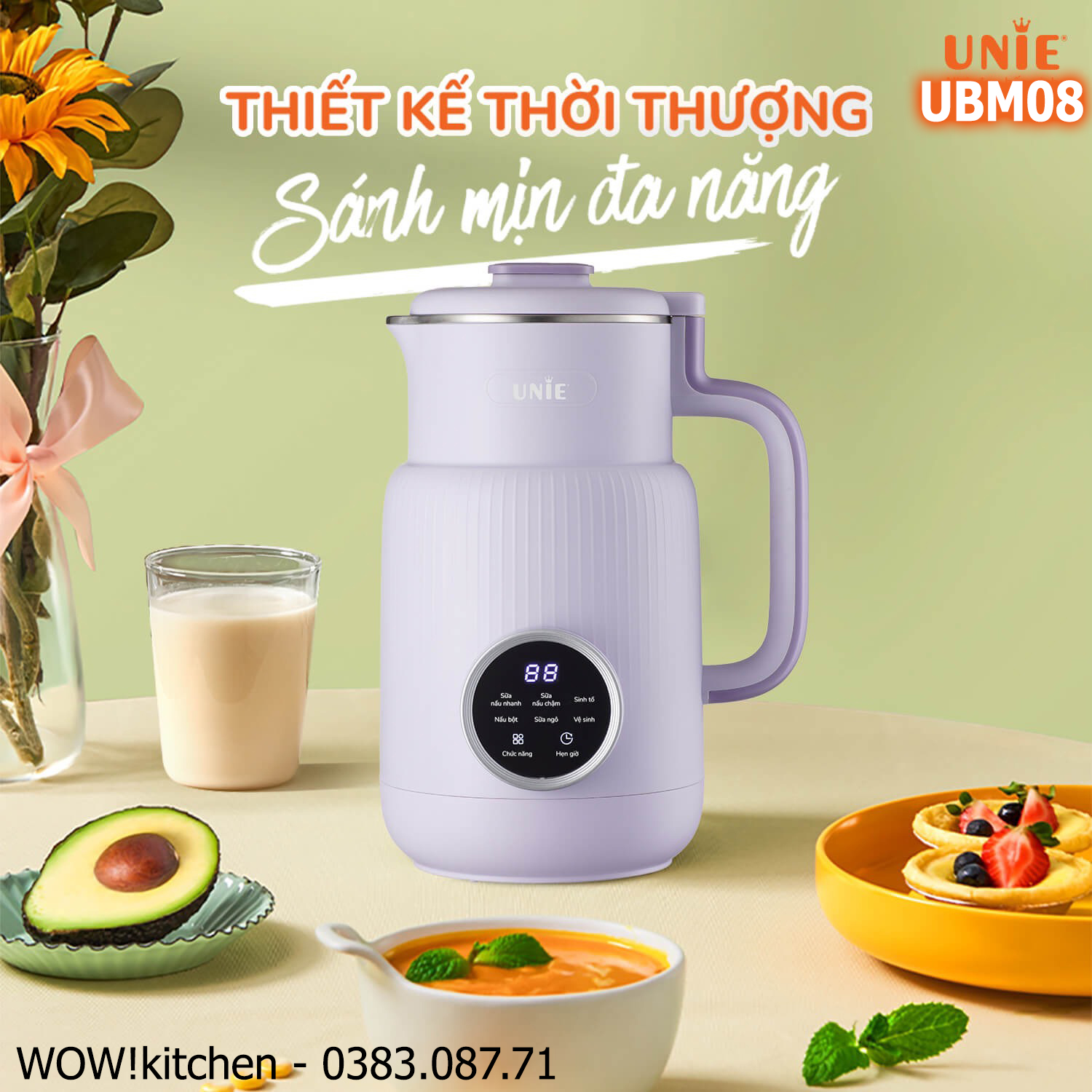 (Quà tặng máy xay thịt) Máy làm sữa hạt mini UNIE UMB08 - công suất 600W