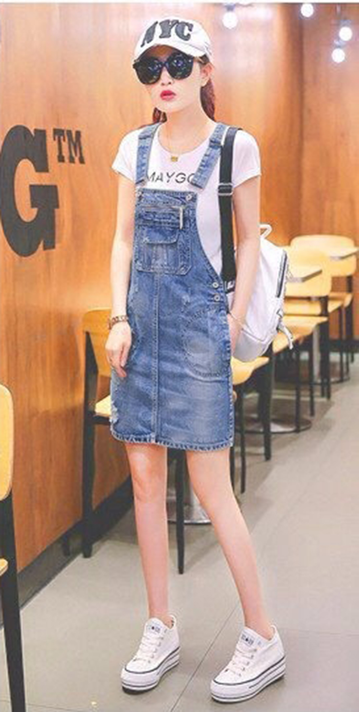 [HCM]Đầm Yếm Jean Nữ Wash Cào Thời Trang