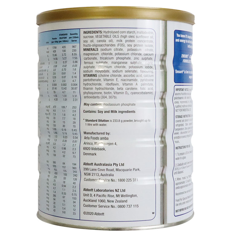 [FREESHIP] [DATE T5/2024] Sữa ENSURE Úc lon 850g hương vani