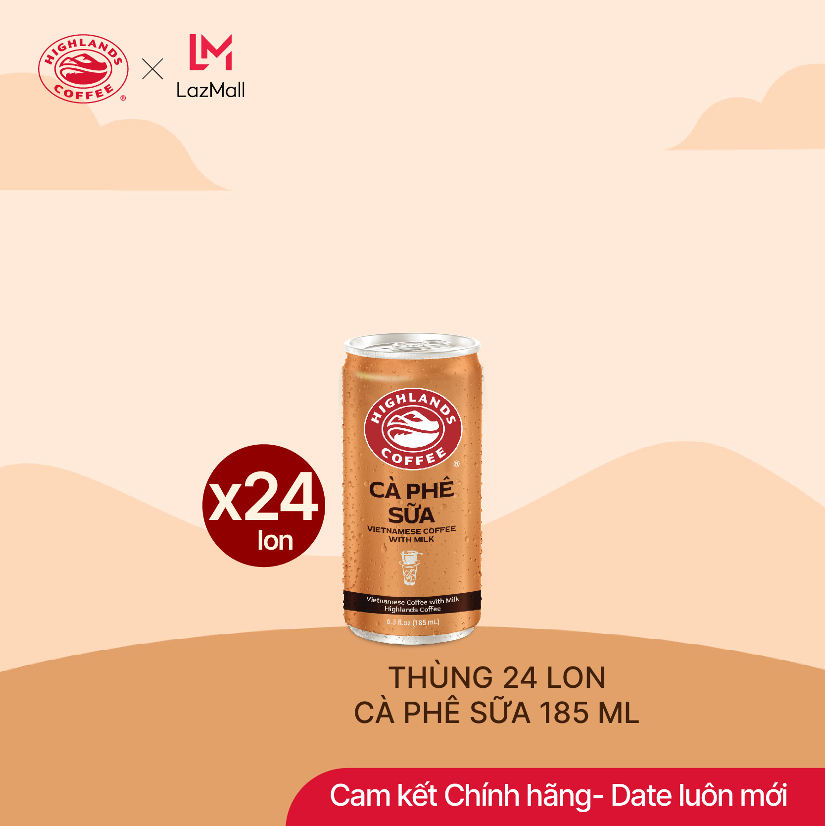 Thùng 24 Lon Cà Phê Sữa Highlands Coffee 185ml/lon