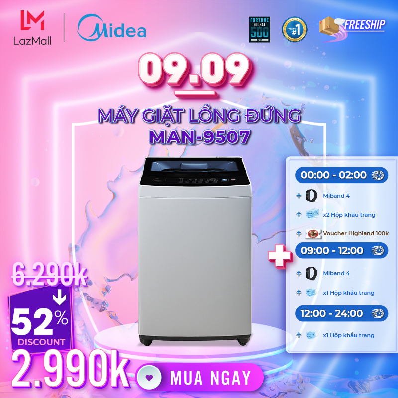 Bảng giá Máy Giặt Midea MAN-8507 8.5Kg Lồng Đứng - Mâm Giặt Water Magic Cube Tăng Khả Năng Làm Sạch - Nắp Kính Cường Lực Cao Cấp - Nhiều Chu Trình Giặt Chỉ Với Một Nút Ấn - Hàng Chính Hãng Bảo Hành 2 Năm Điện máy Pico