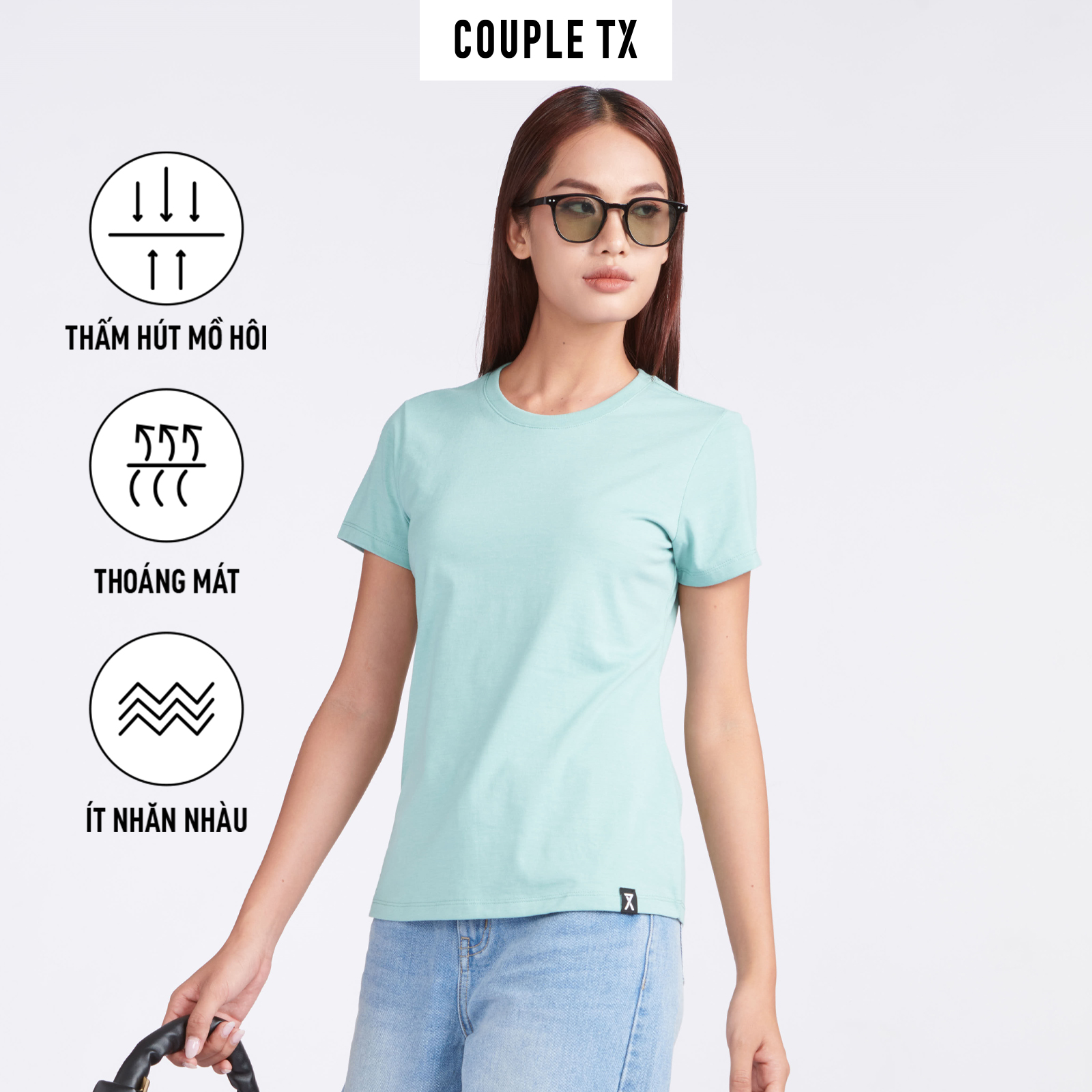Áo Thun Nữ COUPLE TX -  Áo Thun Trơn Kiểu Basic, Chất Cotton, Cổ Tròn