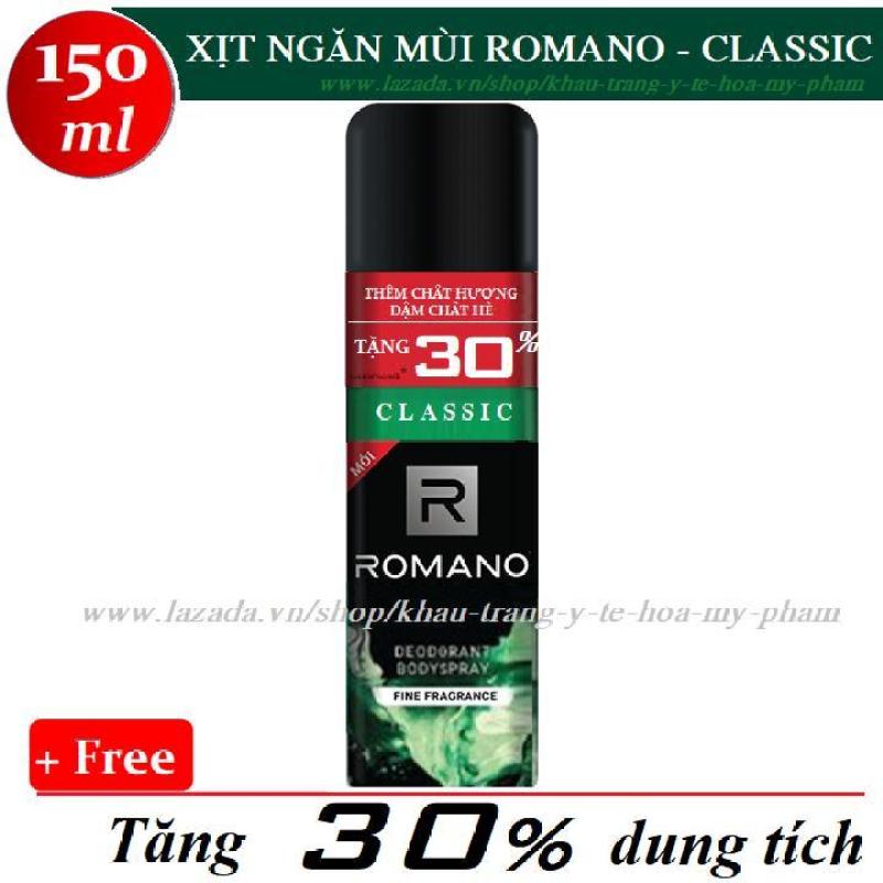 Romano - Xịt ngăn mùi hương nước hoa Classic 150 ml + 30% dung tích ( 195 ml ) cao cấp