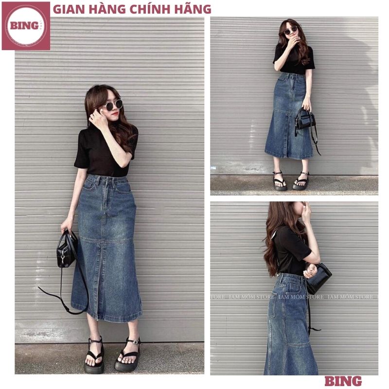 Chân váy jean dài CV.023, Chân váy bò dáng chữ A viền đậm đơn giản trẻ  trung - Shop Chấm Bi | Shopee Việt Nam