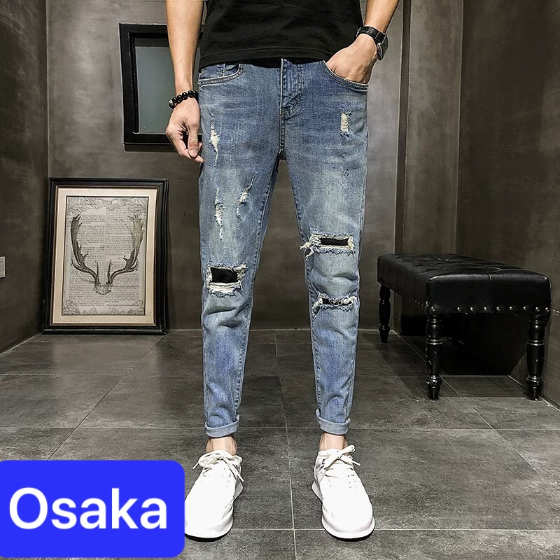 QUẦN JEAN NAM CHẤT BÒ XANH CẠP RÁCH MẪU MỚI HOT TREND NHẬT BẢN OK-2606 - OSAKA FASHION