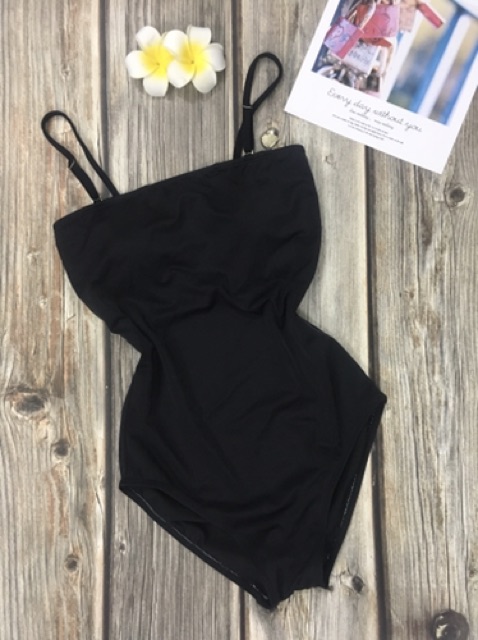[HCM]Đồ bơi bikini 1 mảnh caro đen trơn 2 dây