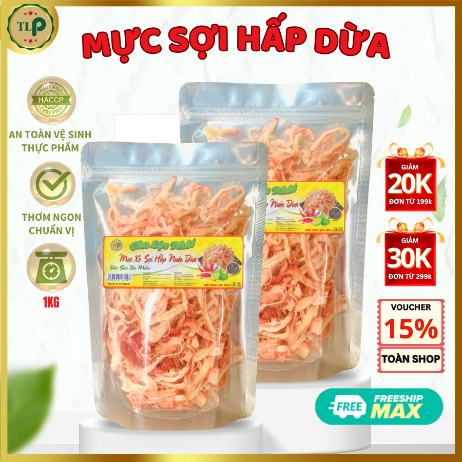 Mực sợi hấp nước dừa tân lộc phát combo 1kg - mỗi bịch 500g