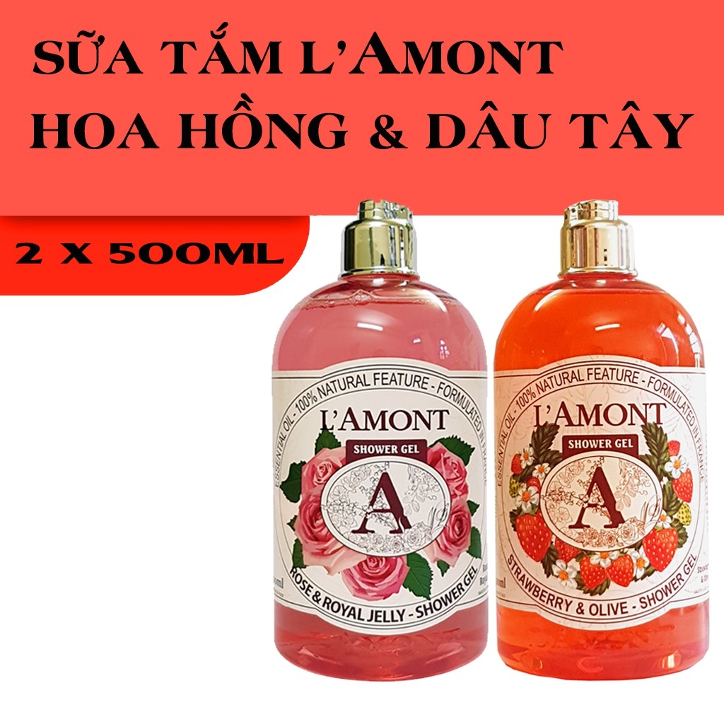 ✻ﺴ❖  Combo Sữa Tắm LAmont En Provence Hương Hoa Hồng và Hương Dâu Tây hoặc Hoa Anh Đào - 500ml/chai