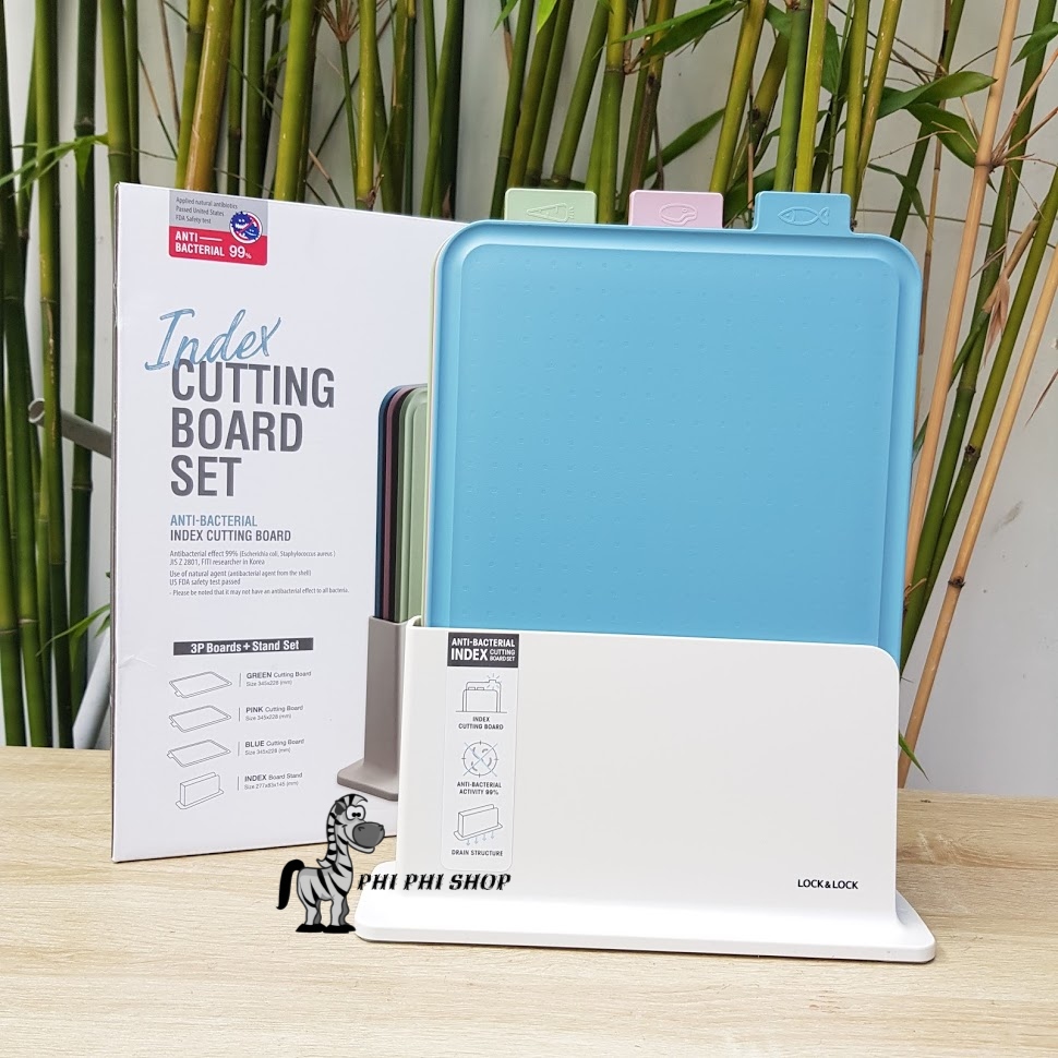 [HCM]Bộ 3 thớt kháng khuẩn và giá đỡ Lock&Lock CSC251 sử dụng từng loại riêng chức năng trong chế biến thực phẩm
