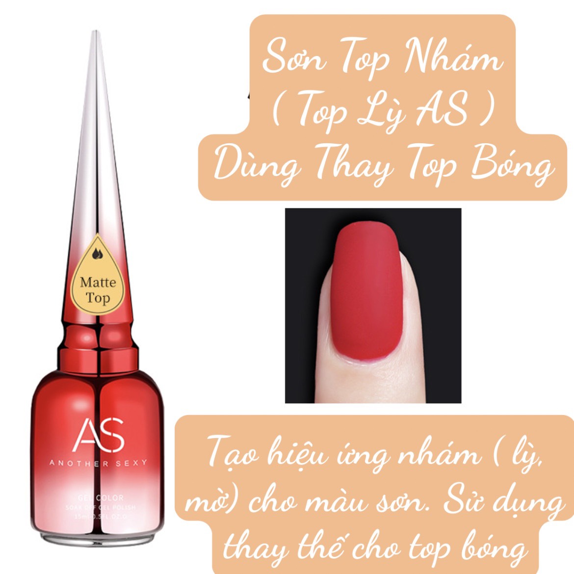 Sơn gel top nhám as chai đỏ 15ml chính hãng