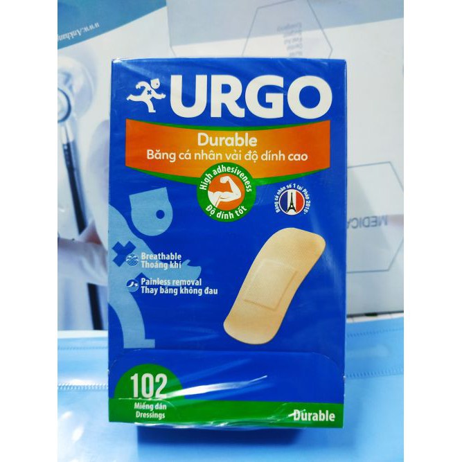Băng Dán Vết Thương Cá Nhân Urgo Durable (Hộp 102 Miếng)