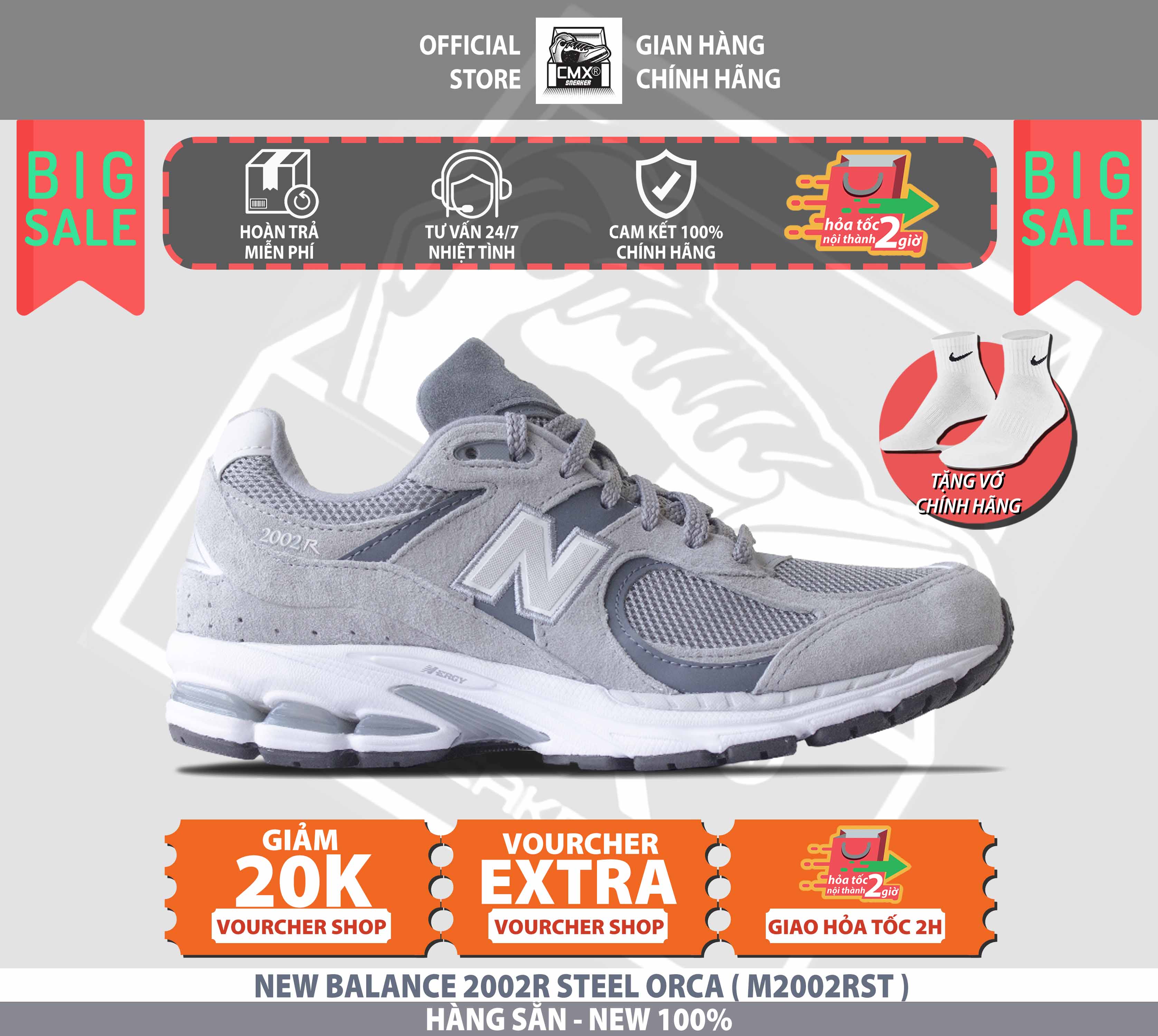 😘 [ HÀNG CHÍNH HÃNG ] Giày New Balance 2002R WHITE GREY ( M2002RST) - AUTHENTIC 100%