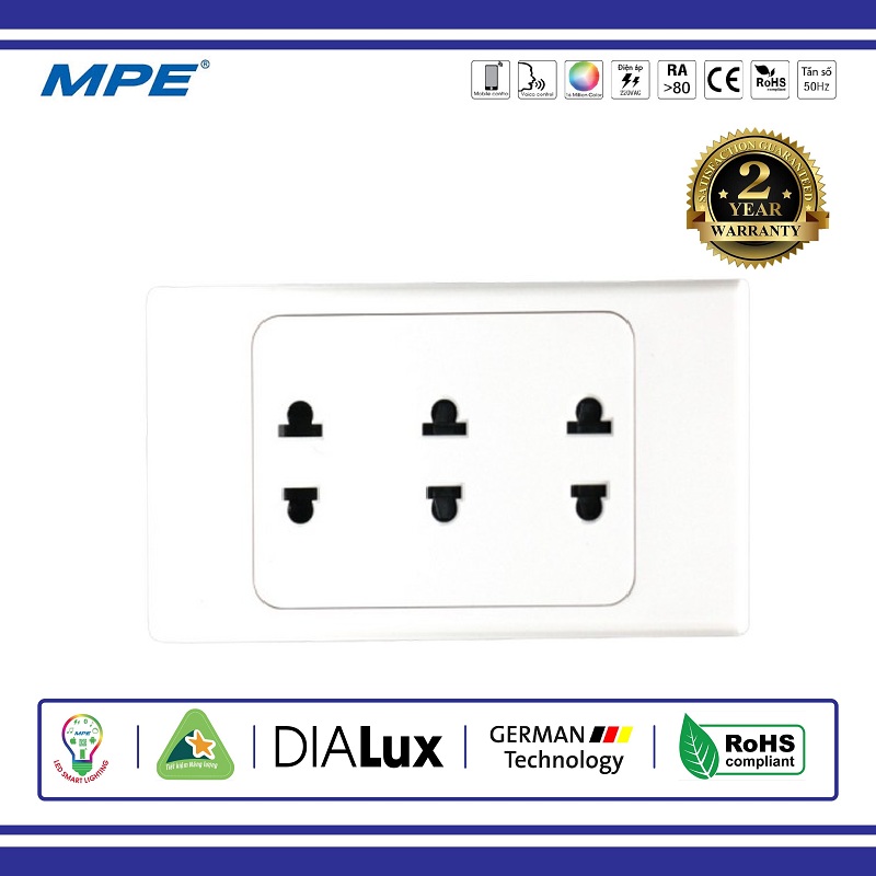 Ổ CẮM 3 Ổ 2 CHẤU ĐẾ LIỀN 16A A20 PLUS MPE (A20US3N)