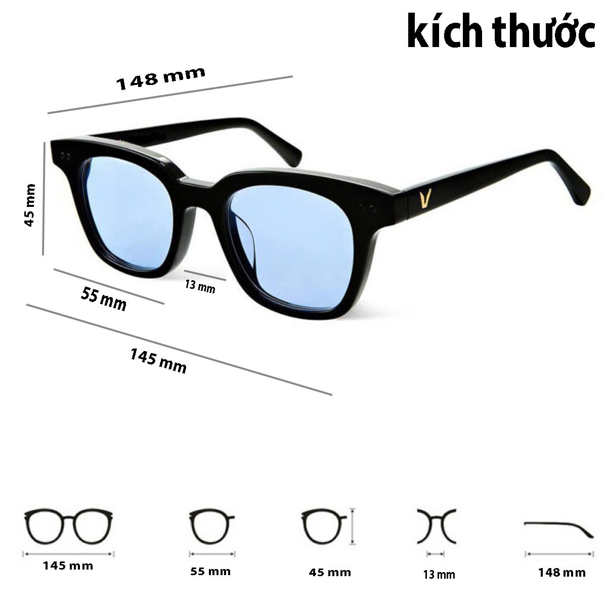 Mắt kính thời trang chữ V xuyên đêm các màu thời trang trẻ, Kính râm gọng kính V hai chấm đi biển đi chơi đi học