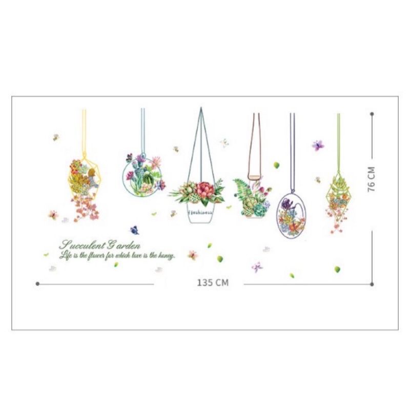 decal dán tường giỏ hoa, sẵn keo