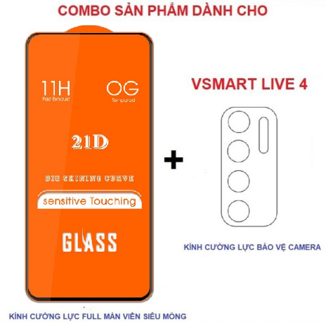 Combo Kính Cường lực Full màn hình + dán bảo vệ camera Vsmart Live 4