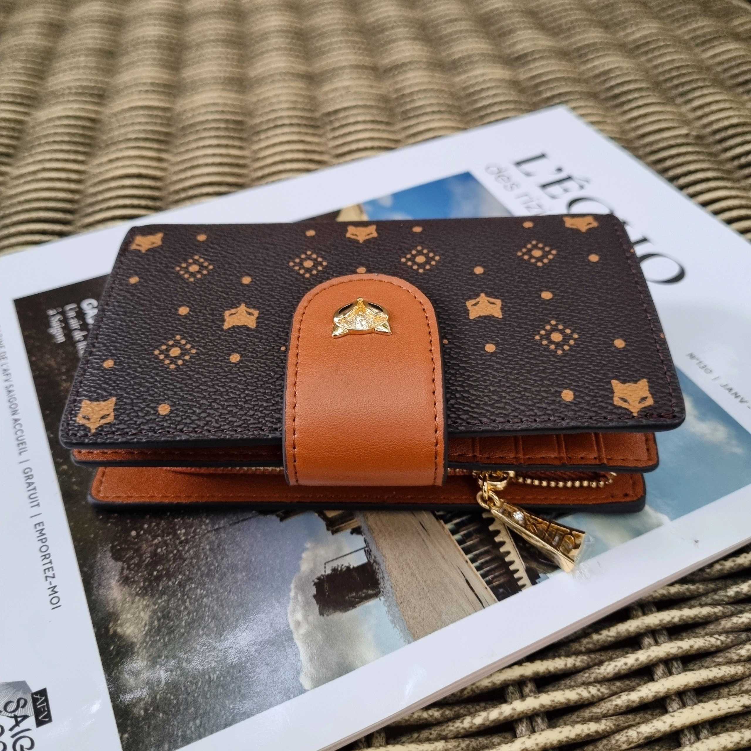 Ví Foxer gập mặt cáo animal printed wallet CN Nâu