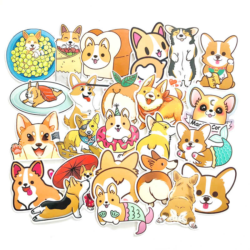 sticker chó corgi dễ thương set 30 đến 60 hình dán có ép lụa