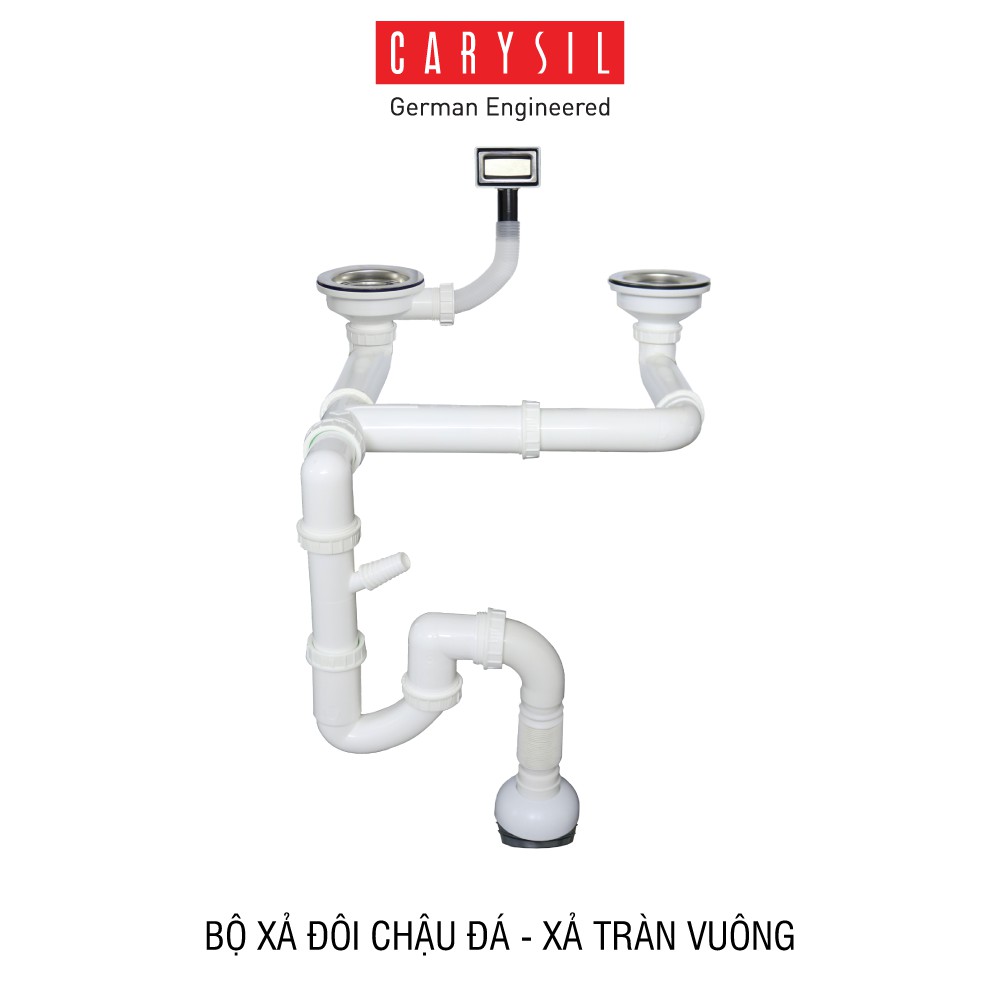Bộ xả chậu rửa chén inox 2 hộc Carysil, nhập khẩu Ấn Độ