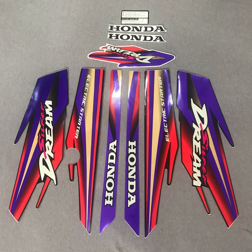 Trọn bộ tem rời dán xe máy Super Dream 1999 màu tím