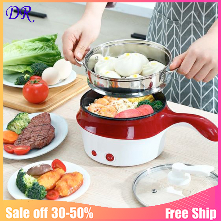 Nồi lẩu điện ca mì có lồng hấp 18cm,2 lớp, Nồi lẩu điện đa năng 2 tầng có lồng hấp và nắp kính cao cấp, Ca nấu mì nồi lẩu đa năng có lồng hấp bằng inox an toàn.