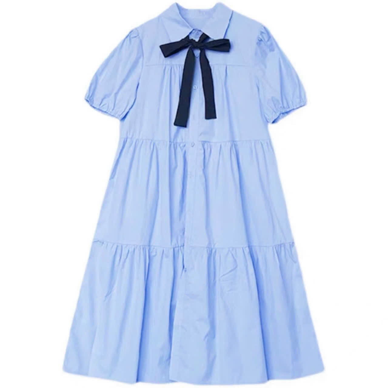 Đầm babydoll xanh nơ cổ