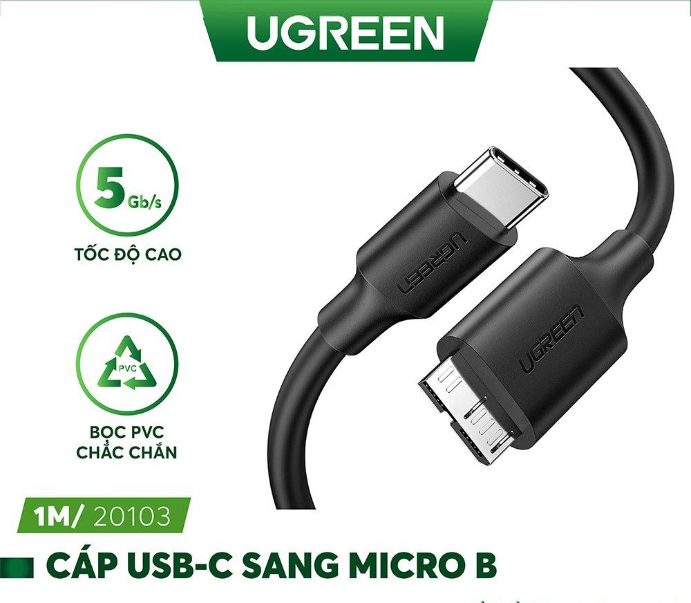 Cáp chuyển đổi usb type-c to micro usb 3.0 dài 1m ugreen 20103 cao cấp