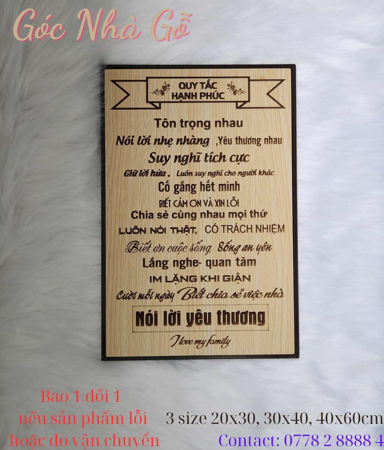 Bảng gỗ quy tắc hạnh phúc - trang trí nhà cửa - siêu hay ý nghĩa - góc nhà gỗ