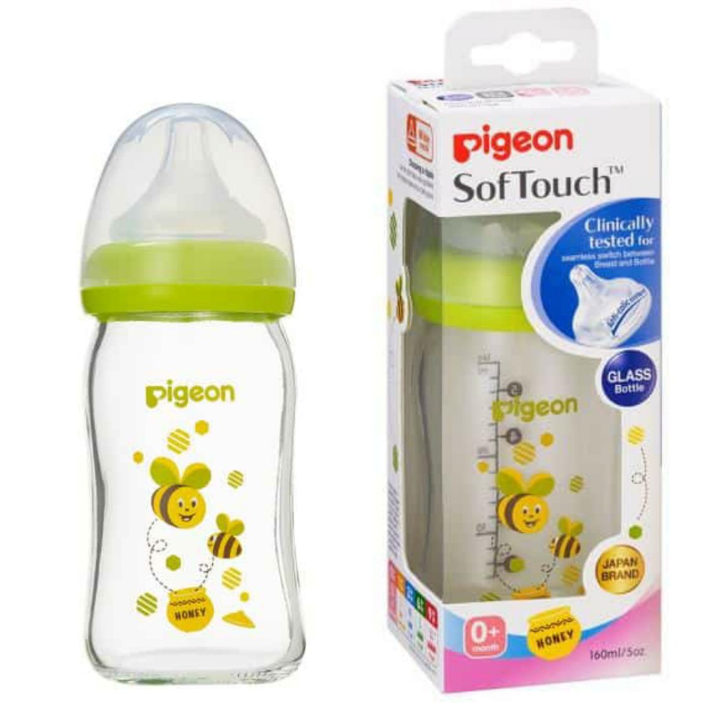 Bình sữa thủy tinh cổ rộng Pigeon Plus 160ml/240ml
