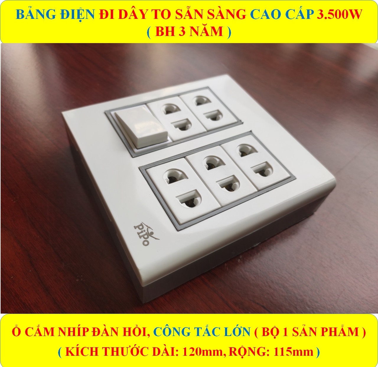 Bảng điện lắp nổi gắn tường CAO CẤP (3500W) + BH 3 NĂM + 1 Công tắc + 5 ổ cắm nhíp chống giãn + Đi dây sẵn sàng đầy đủ + Bộ ốc vít lắp đặt (bộ 1 sản phẩm)