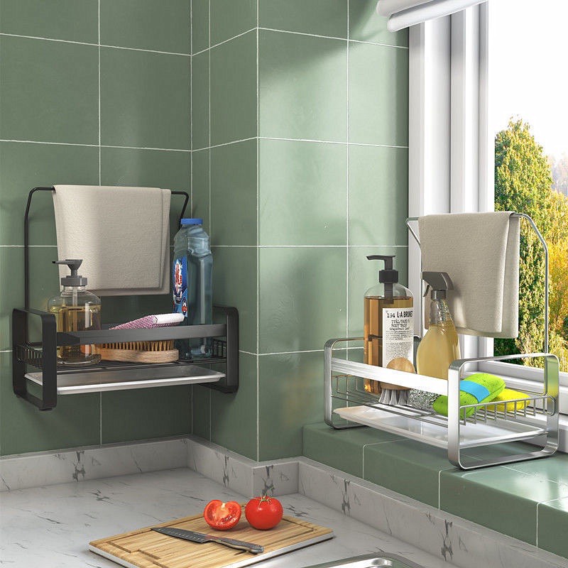 Kệ , khay đựng đồ rửa chén , giẻ rửa bát , chai dầu rửa bát inox sus304 cao cấp có khay nhựa hứng nước