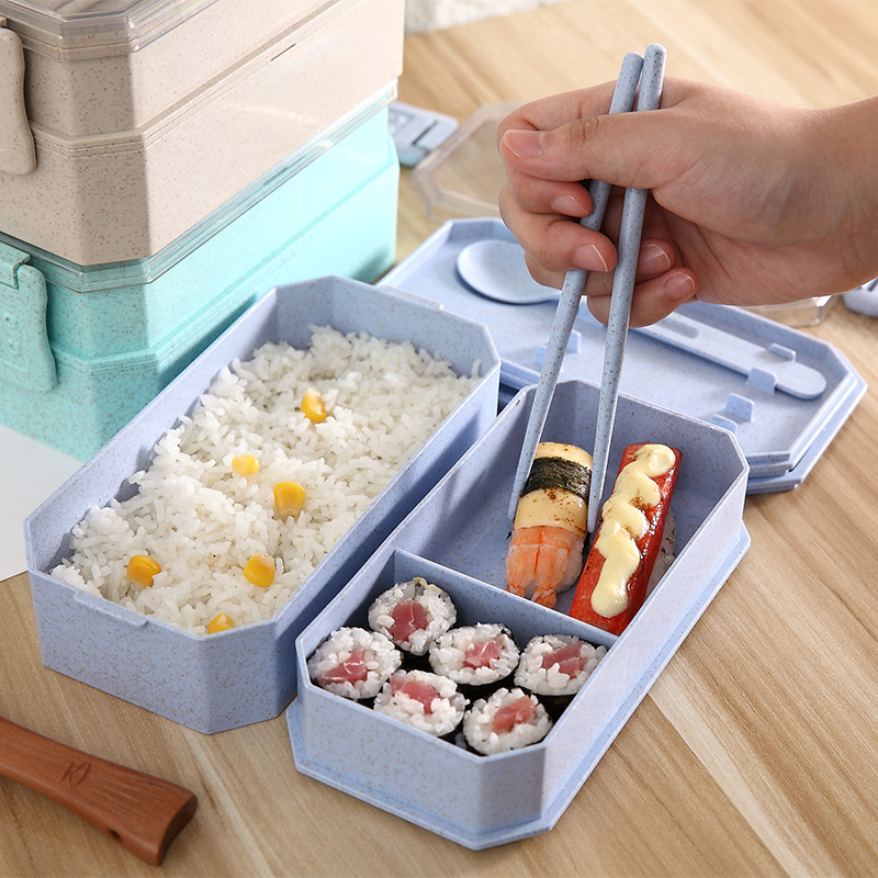 Hộp đựng cơm lúa mạch 2 tầng an toàn và tiện dụng