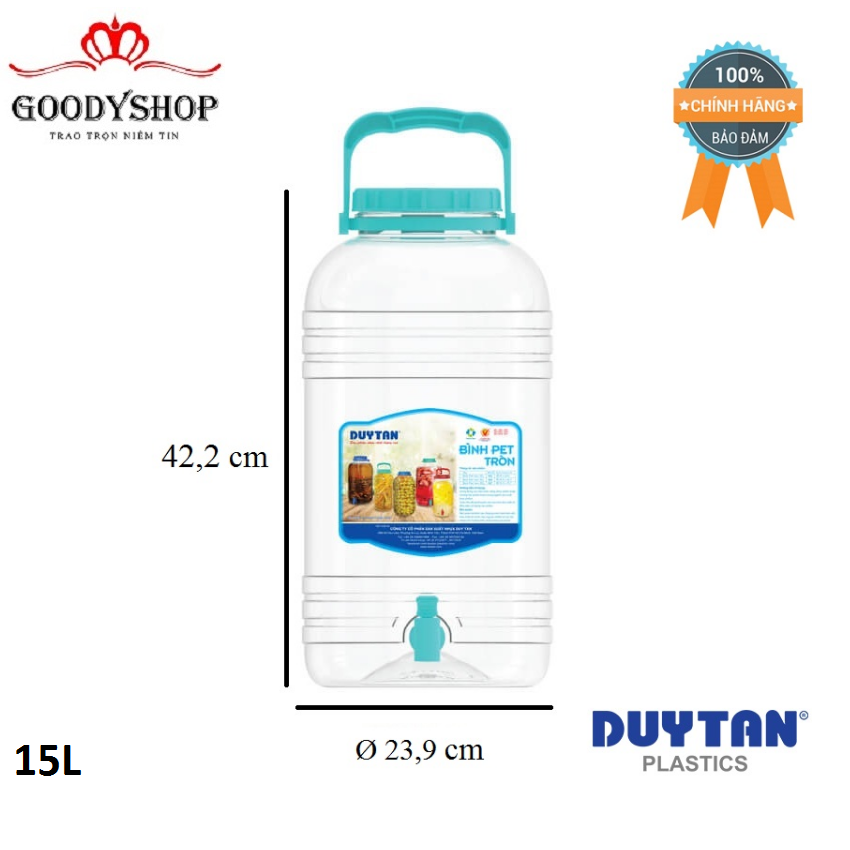 Bình PET Đựng Nước Tròn Có Vòi 10 Lít Duy Tân (Ø 20 x 40,2 cm ) No.625-GOODYSHOP